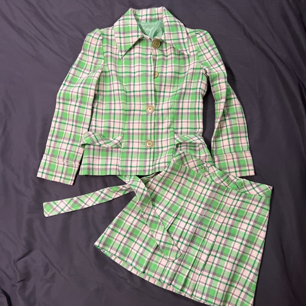 Vintage 60’s Retro Green Clueless Style Skirt Suit Set